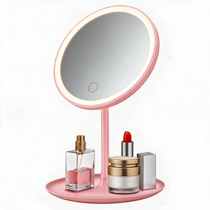🔆 Vanity Mirror | ABS Plastic | Bedroom | Beauty Lovers | Pink Dimmable LED Glow
