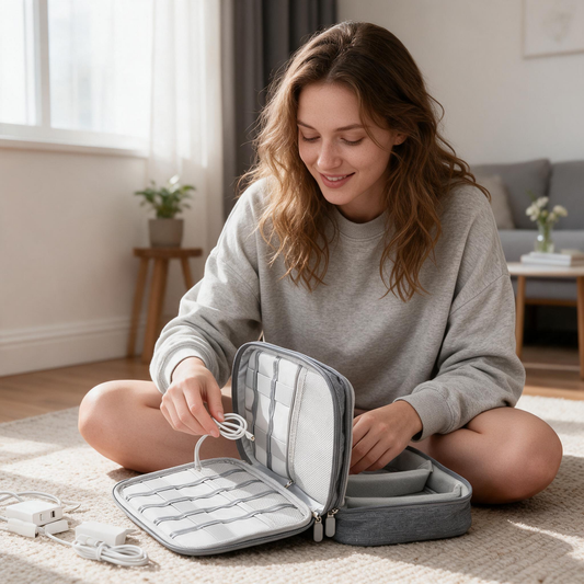 🔌 Tech Organizer | Polyester | Travel | Digital Nomads | Gray Dual-Layer Storage