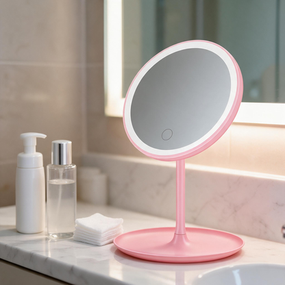 🔆 Vanity Mirror | ABS Plastic | Bedroom | Beauty Lovers | Pink Dimmable LED Glow