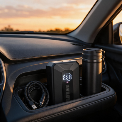 🔧 Car Air Pump | ABS Plastic | Road Trips | Drivers | Digital Tire Emergency Kit