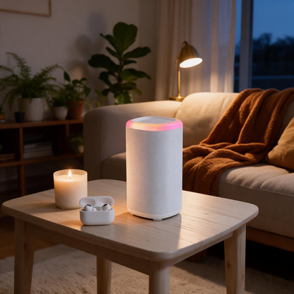 🎵 Bluetooth Speaker | Plastic | Living Room | Music Lovers | White RGB Mood Glow