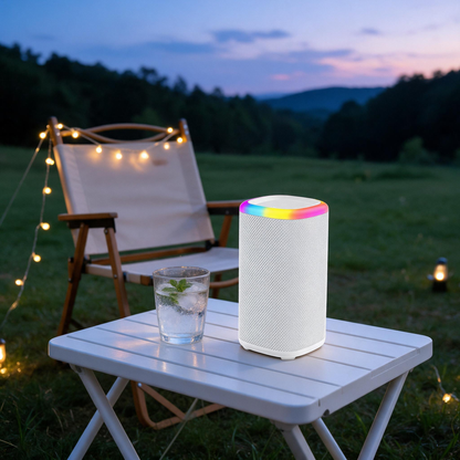 🎵 Bluetooth Speaker | Plastic | Living Room | Music Lovers | White RGB Mood Glow