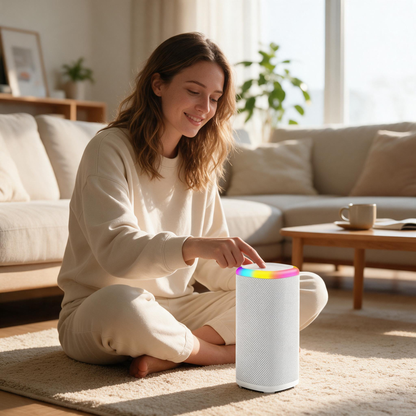 🎵 Bluetooth Speaker | Plastic | Living Room | Music Lovers | White RGB Mood Glow